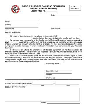 Brotherhood of Railroad Signalmen DC-2E Form