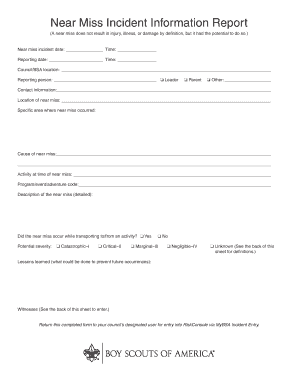 Near Miss Incident Information Report
