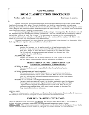 Boy Scouts of America Swim Classification Form