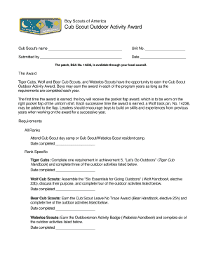 Cub Scout Outdoor Activity Award Form