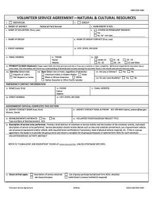 Volunteer Service Agreement for Natural & Cultural Resources