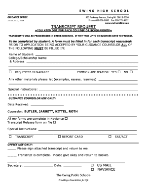 Ewing High School Transcript Request Form