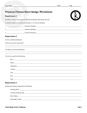 Physical fitness form pdf - eagle merit badge worksheets