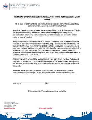 Criminal Offender Record Information (CORI) Acknowledgement Form