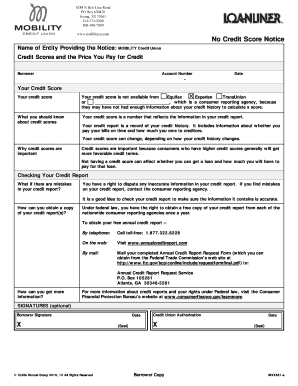 No Credit Score Notice