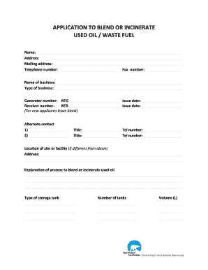 Application to Blend or Incinerate Used Oil Waste Fuel