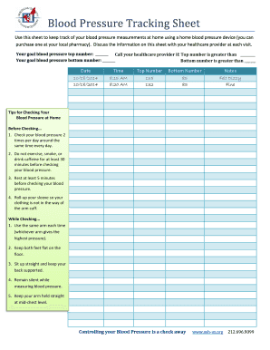 Blood Pressure Tracking Sheet