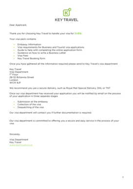 Business letter format example - India - Business & Tourist (UK Nationals) - Key Travel