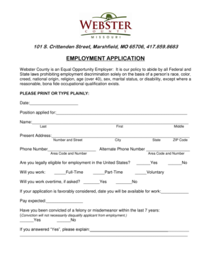 Webster County Employment Application