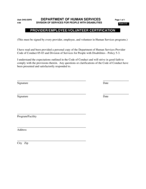 Utah Provider Certification Form