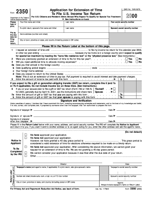 Form 2350 Application for Extension of Time