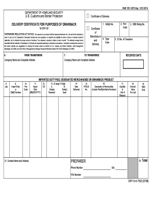 US Customs and Border Protection Certificate of Delivery