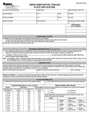 Virginia Drive-Away/Office Trailer Plate Application