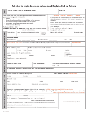 Solicitud de copia de acta de defunción al Registro Civil de Arizona