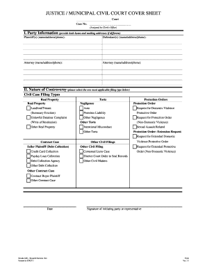 Nevada Civil Case Filing Cover Sheet