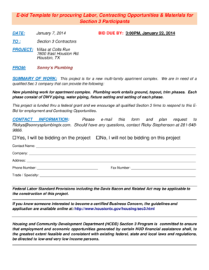 E-bid Template for procuring Labor Contracting Opportunities - houstontx