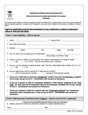 Hazlewood Exemption Application