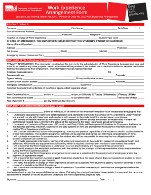 Work Experience Arrangement Form