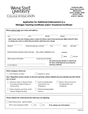 Michigan Teaching Certificate Endorsement Application