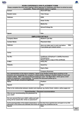 Work Experience Placement Form