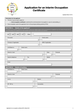 Application for an Interim Occupation Certificate