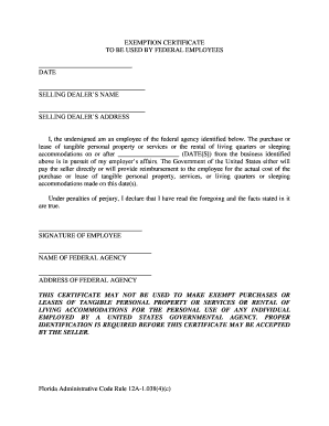 Federal Employee Exemption Certificate