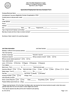 Agricultural Employment Services Outreach Form