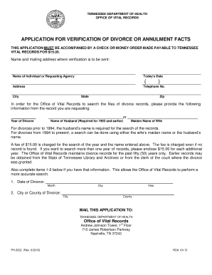 Tennessee Divorce Verification Application