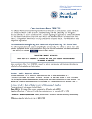 DHS Form 7001 Case Assistance