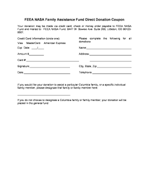NASA Family Assistance Fund Donation Coupon