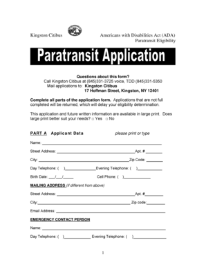 Kingston Citibus ADA Paratransit Eligibility Application