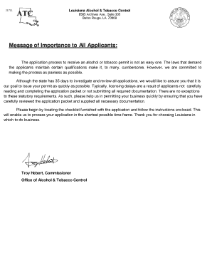 Louisiana Alcohol & Tobacco Permit Application