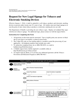 Hawaii Tobacco Signage Request Form
