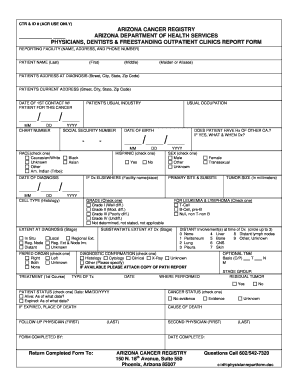 Arizona Cancer Registry Physician Report Form