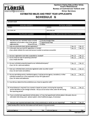 Florida IRP Mileage Schedule G Form