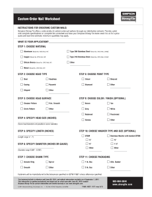 Custom Nail Order Worksheet