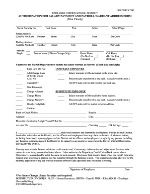 Authorization for Salary Payment and Payroll Warrant Address Form