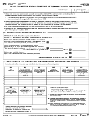Annexe 54 - Calcul du compte de revenu à taux réduit (CRTR)