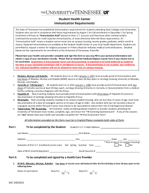Tennessee Student Immunization Form
