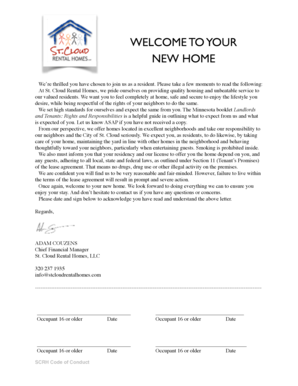Welcome Letter and Acknowledgment Form