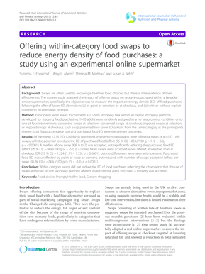 Offering within-category food swaps to reduce energy density of food purchases International Journal of Behavioral Nutrition and Physical Activity 2015 doi - ijbnpa