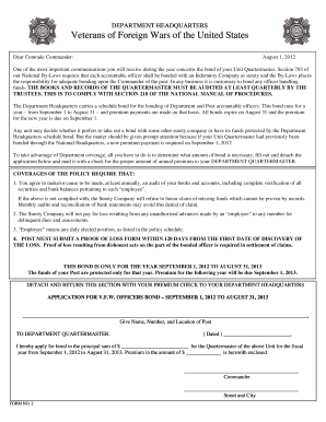 V.F.W. Officers Bond Application