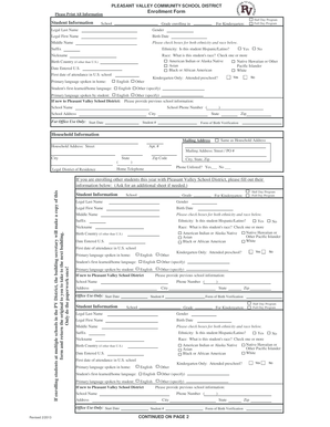 Pleasant Valley School District Enrollment Form