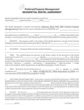 South Carolina Residential Rental Agreement