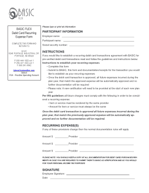 BASIC Flex Debit Card Recurring Expense Form