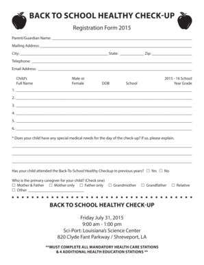 Back to School Health Check-Up Registration Form