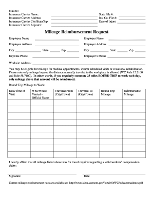 Mileage Reimbursement Request Form