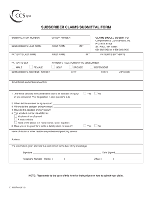 Subscriber Claims Submittal Form