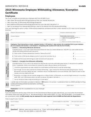 Minnesota Employee Withholding Allowance Certificate