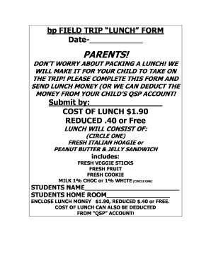 Field Trip Lunch Form
